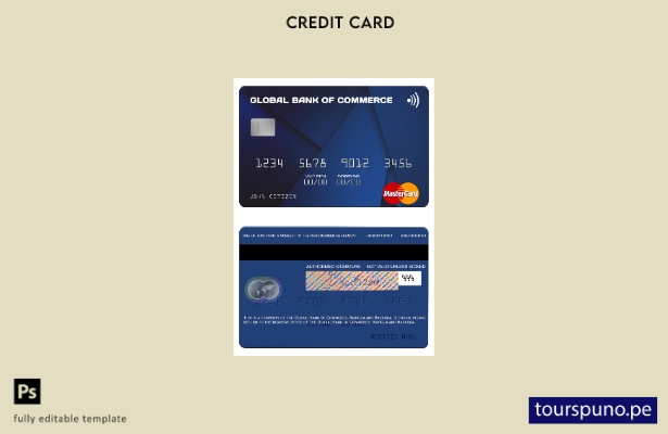lista para imprimir plantilla de tarjeta mastercard del Global Bank of Commerce 